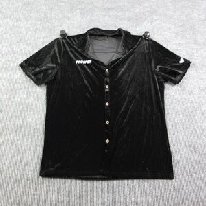 Prosper Shirt Mens L Black Velvet Button Up Relaxed Fit Short Sleeve Embroidered